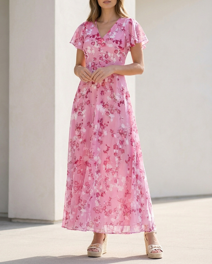 Isabella A-Line Maxi Dress | V-Neck Ruffled Dress