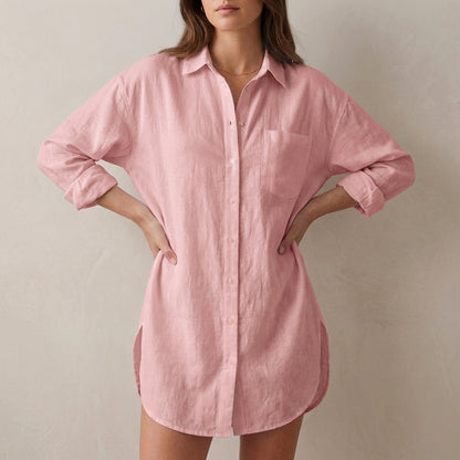 Isla Oversized Tunic Shirt | Collared V-Neck Button Front Shirt