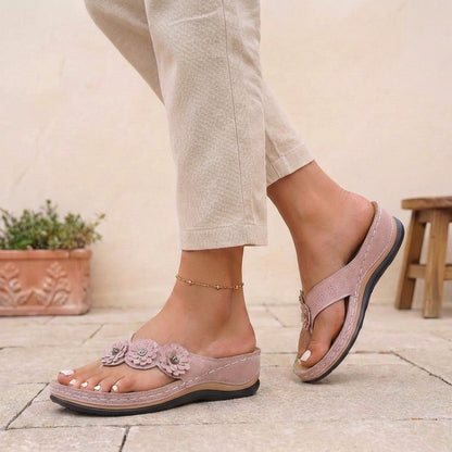 Florence Orthopedic Wedge Heel Wedge Sandals | Flower Applique Geometric Wedge Sandals