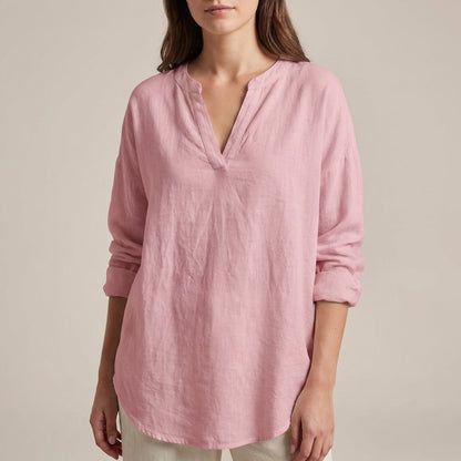 Alice Relaxed Fit Shirt | V-Neck Long Sleeve Tunic Shirt