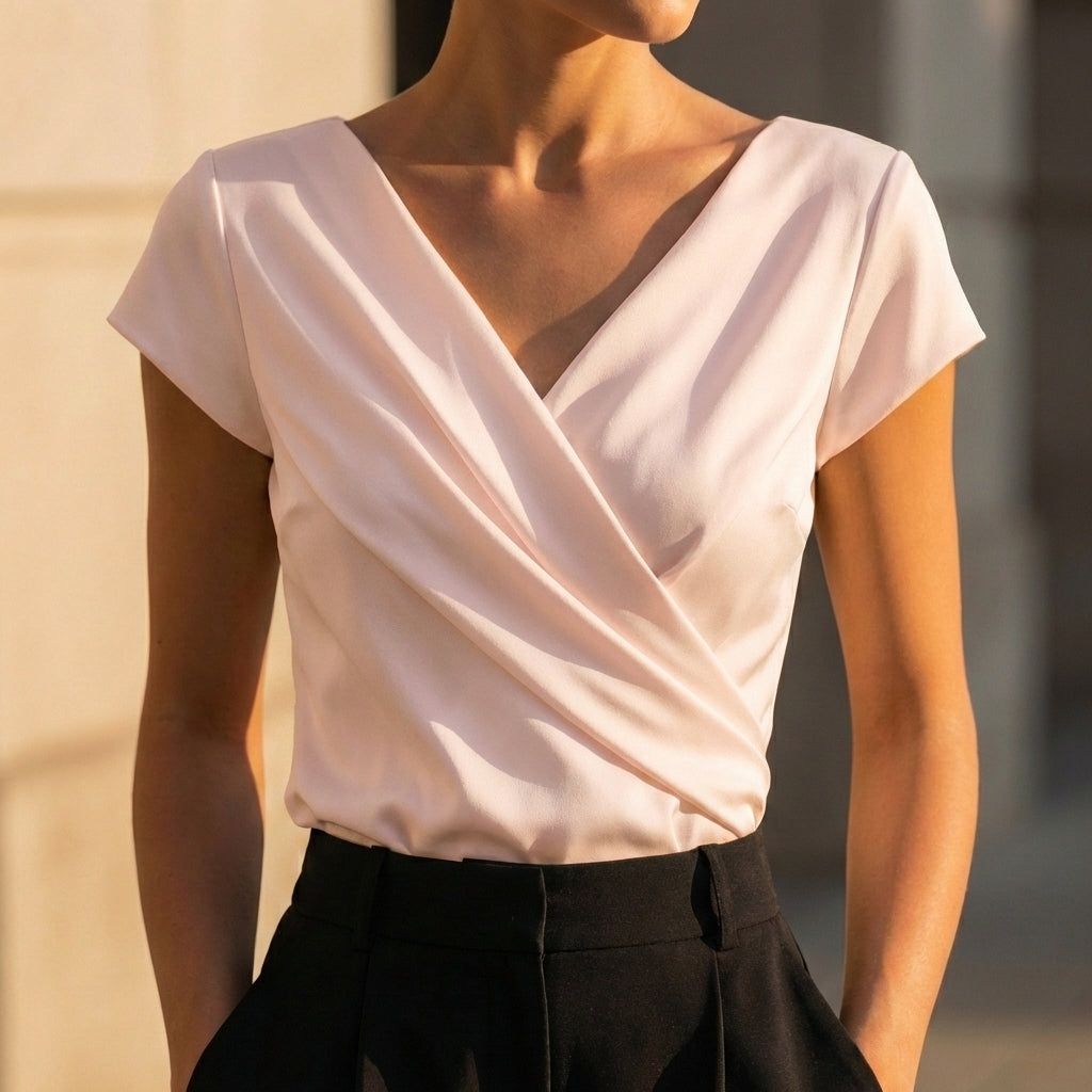 Isabella Draped Wrap Top | Wrap V-Neck Short Sleeve Top