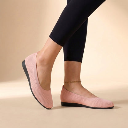 Sienna Mesh Ribbed Trim Ballet Flats | Slip-On Ballet Flats