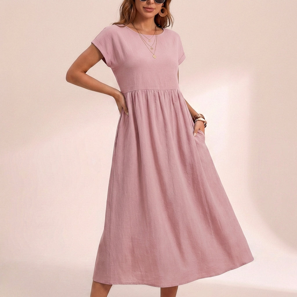 Isla Relaxed Fit Midi Dress | Boat Neck Pockets Dress