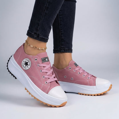 Freya Orthopedic Low-Top Platform Sneakers | Lace-Up Contrast Toe Cap Sneakers