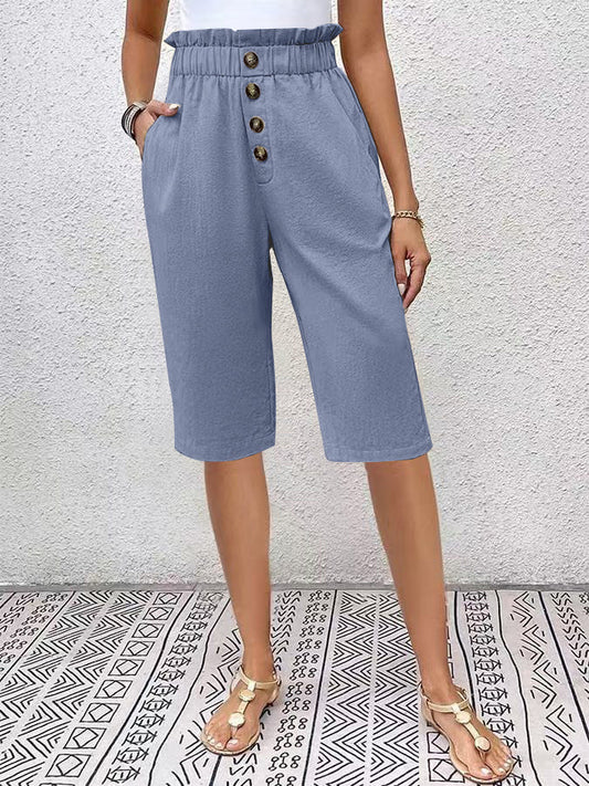 Porsha Shorts | High Waist Linen Button Shorts