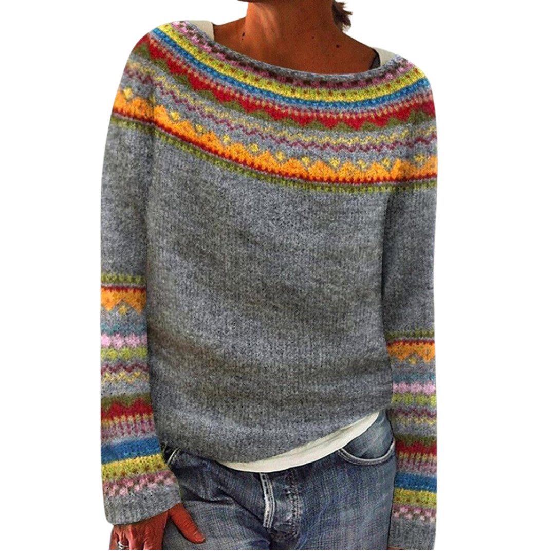 Sienna Relaxed Fit Sweater | Boat Neck Fair Isle Sweater