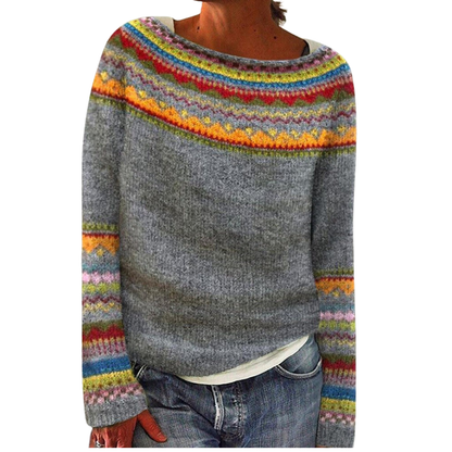 Sienna Relaxed Fit Sweater | Boat Neck Fair Isle Sweater