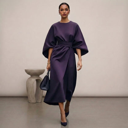 Isabella Relaxed Fit Dress | Round Neck Bat Sleeve Dress