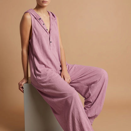 Amelia Hooded Baggy Jumpsuit | Button Front Side Pockets Jumpsuit