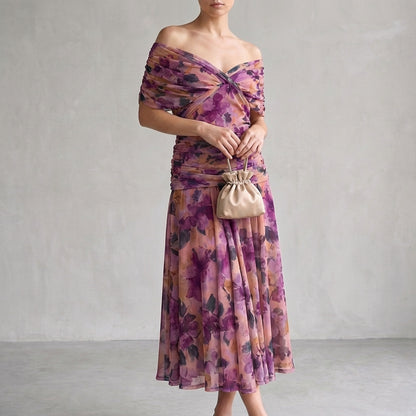 Aurora A-Line Midi Dress | Off-Shoulder Ruched Midi Dress