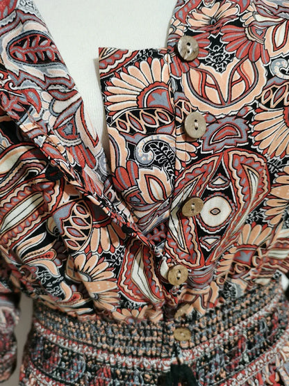 Qamira Dress | Bohemian Long Dress with Cinched Waist & 3/4 Sleeves
