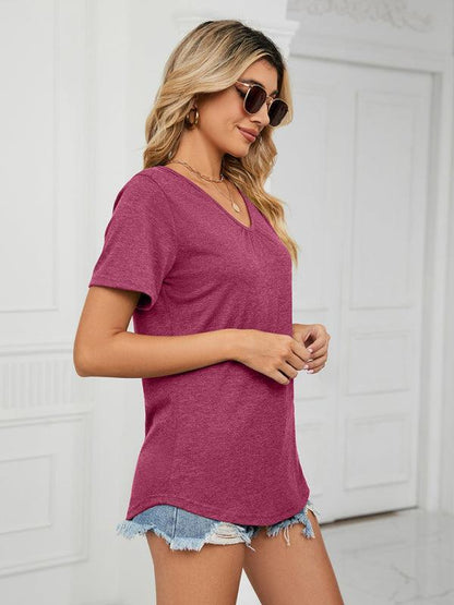 Qamyra Tee | Solid Color Everyday V-Neck T-Shirt