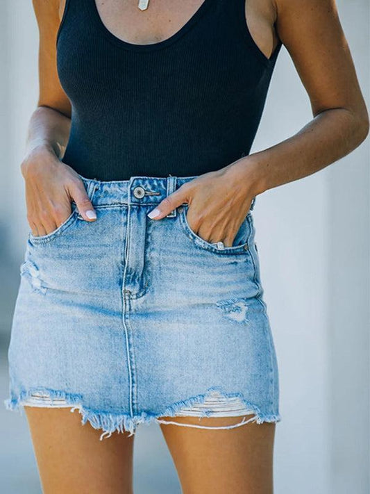 Qara Skirt | Casual Frayed Short Denim Skirt
