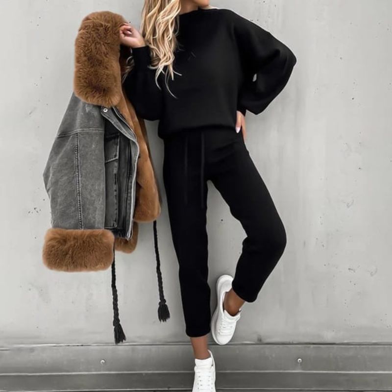 Qaria Loungewear Set | Women's Autumn Relaxed Knit Tracksuit