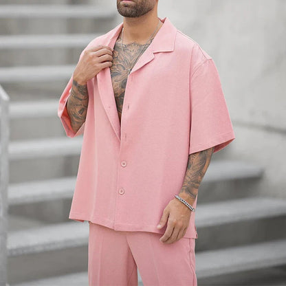 Qelvin Set | Men's Pink Loose Fit Shirt and Pants