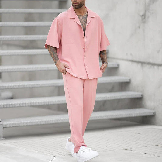 Qelvin Set | Men's Pink Loose Fit Shirt and Pants