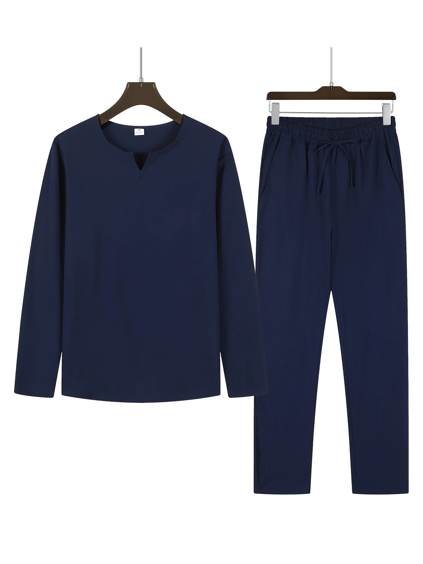 Qierro Lounge Set | Men's V-Neck Long Sleeve Top & Relaxed Fit Pants