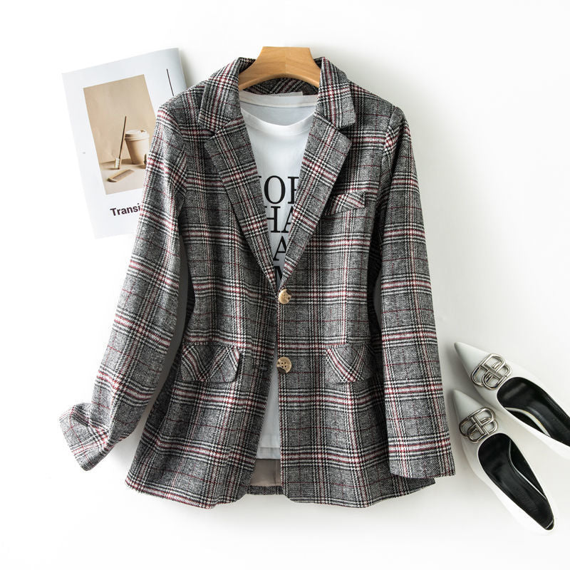 Qirena Blazer | Women's Autumn Plaid Cotton Casual Blazer