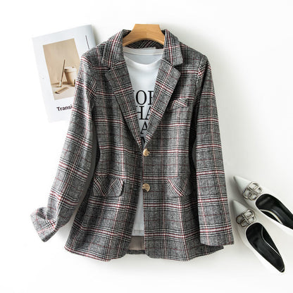 Qirena Blazer | Women's Autumn Plaid Cotton Casual Blazer