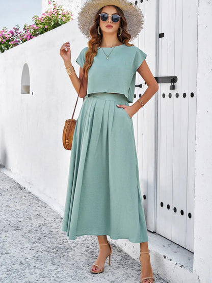 Qoma Set | Cap Sleeve Top and Flowy Skirt Set