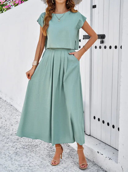 Qoma Set | Cap Sleeve Top and Flowy Skirt Set