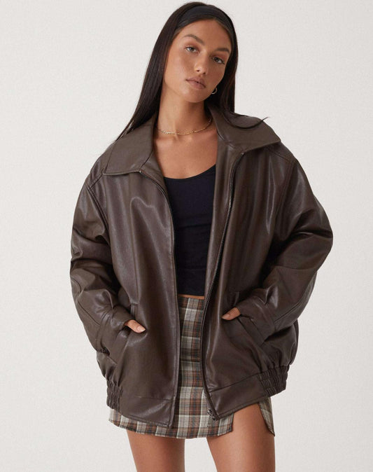Queenilyn Jacket | Women's Autumn Oversized PU Leather Jacket