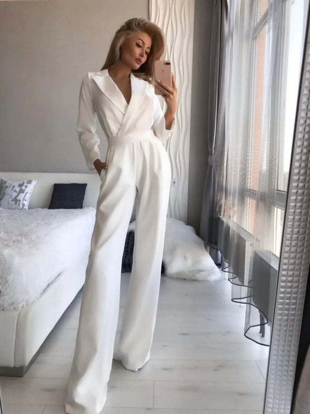 Quelinah Jumpsuit | Women's Autumn Wide-Leg V-Neck Jumpsuit