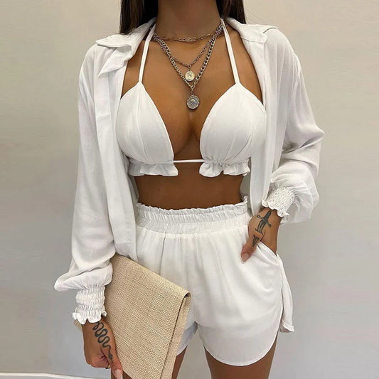 Quinara 3-Piece Bikini Set | Triangle Top, Shorts & Blouse