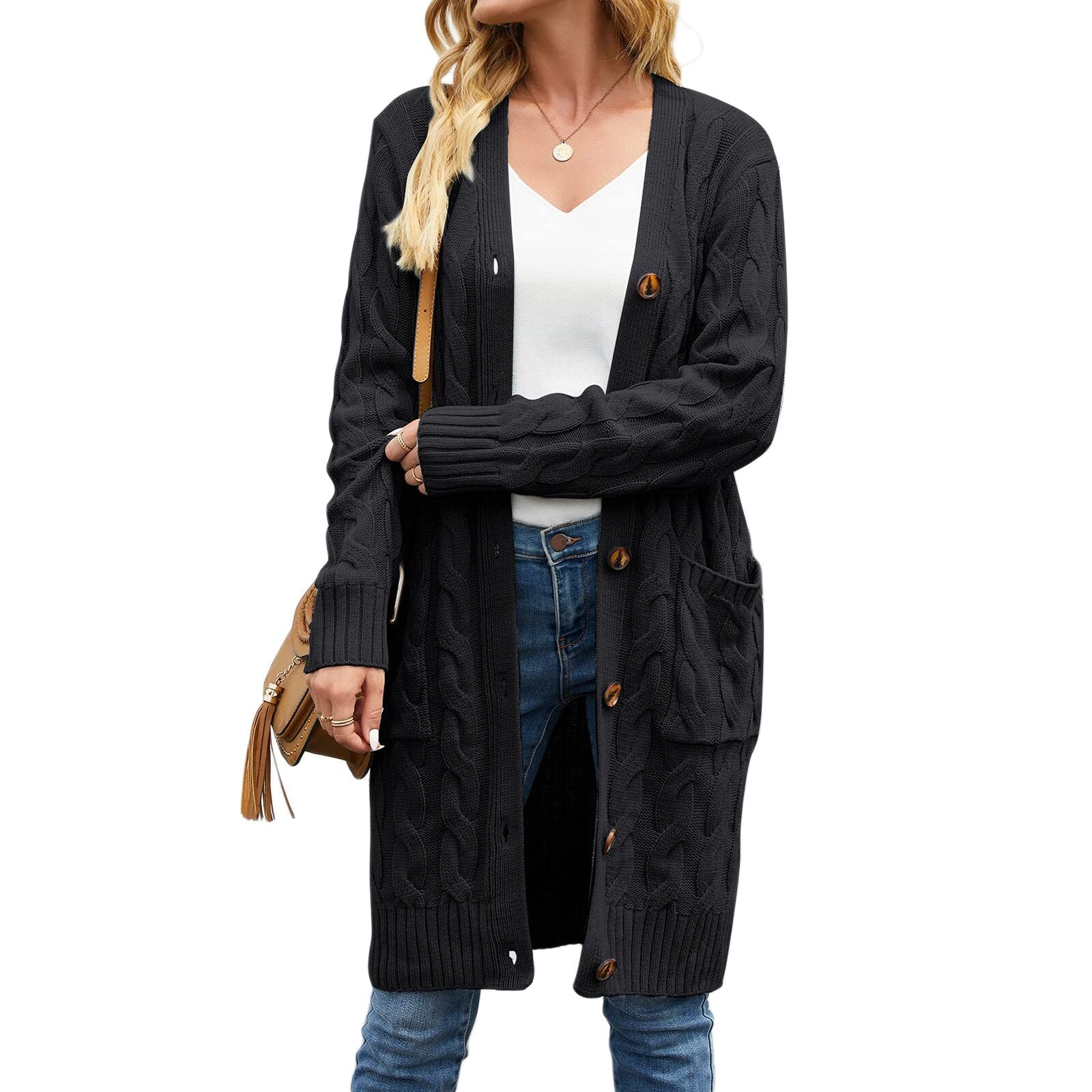 Quindra Cardigan | Women's Autumn Long Knit Cardigan with Pockets