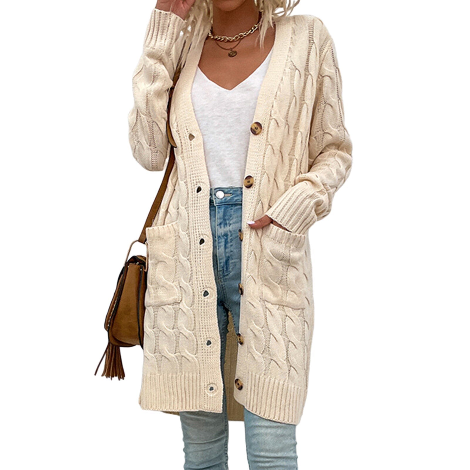 Quindra Cardigan | Women's Autumn Long Knit Cardigan with Pockets