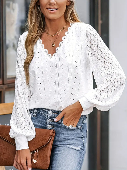 Quinelle Blouse | Women's Spring Lace V-Neck Blouse