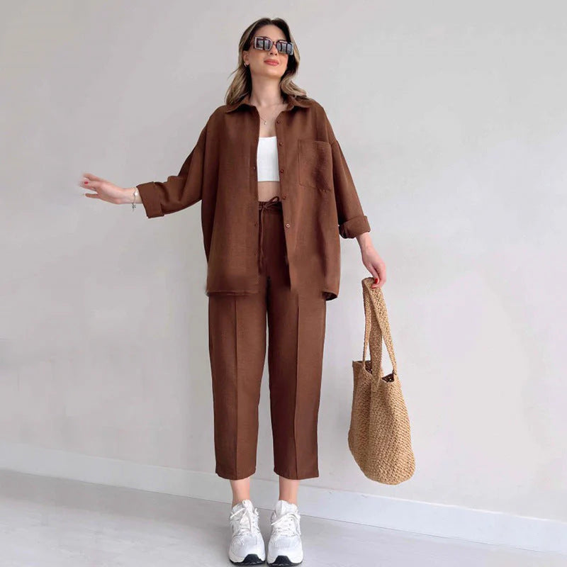 Quintessa Co-Ord Set | Oversized Button-Up Shirt & Wide-Leg Trousers