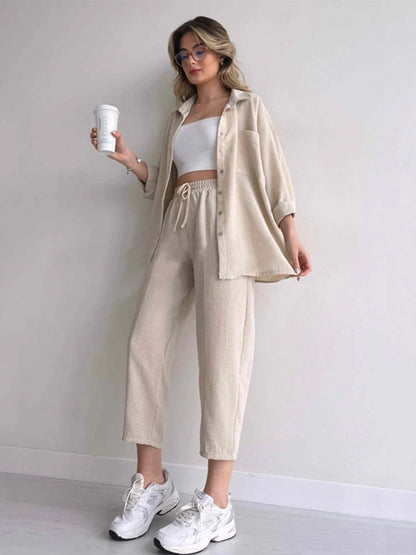 Quintessa Co-Ord Set | Oversized Button-Up Shirt & Wide-Leg Trousers