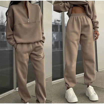 Quorina Loungewear Set | Women's Winter Half-Zip Oversized Sweatshirt & Jogger