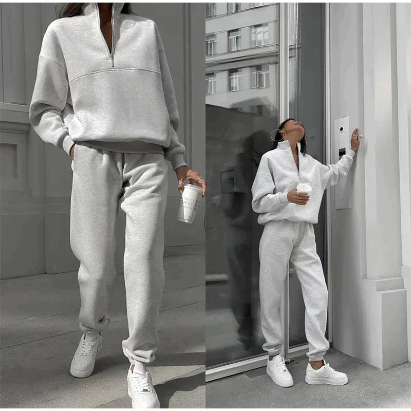 Quorina Loungewear Set | Women's Winter Half-Zip Oversized Sweatshirt & Jogger