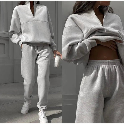 Quorina Loungewear Set | Women's Winter Half-Zip Oversized Sweatshirt & Jogger
