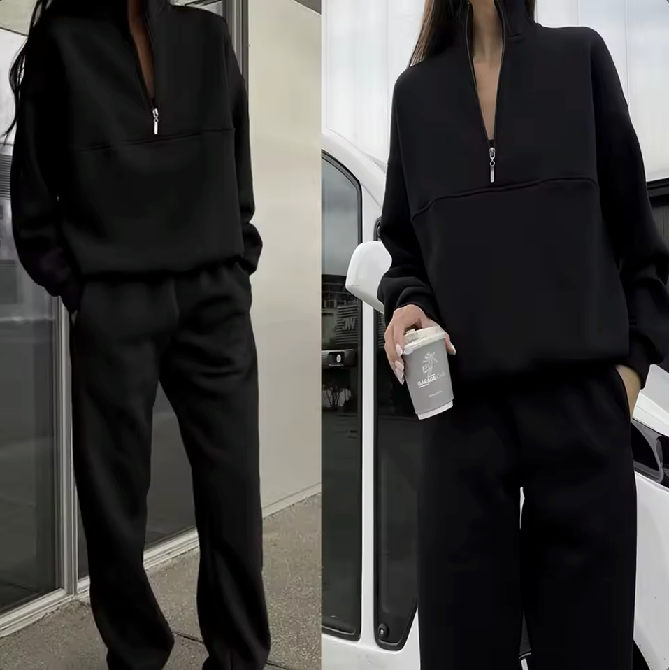 Quorina Loungewear Set | Women's Winter Half-Zip Oversized Sweatshirt & Jogger