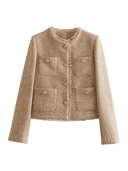Quysia Jacket | Women's Autumn Tweed Cropped Jacket