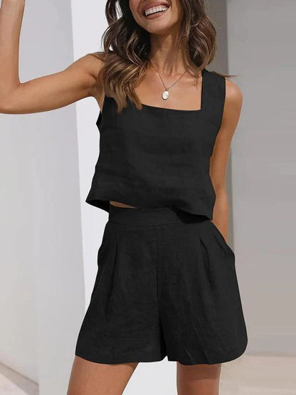 Qynessa Set | Cotton-Linen Top & Shorts