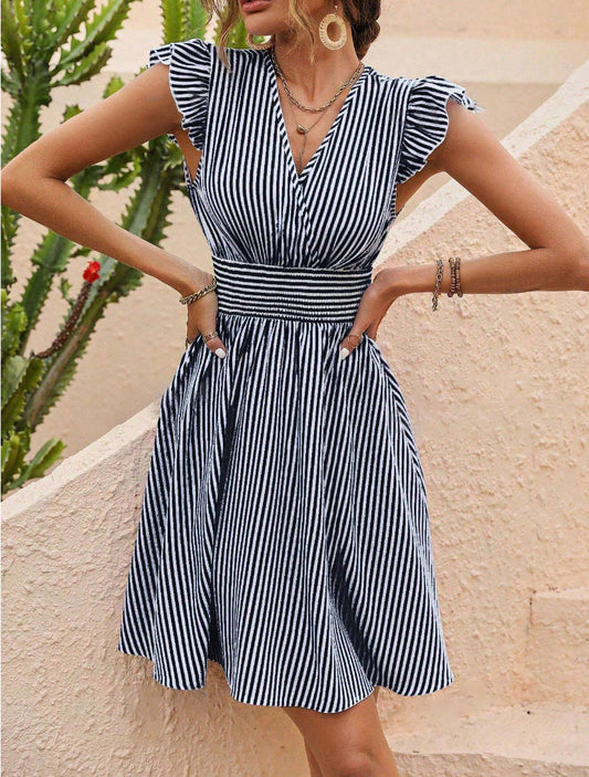 Raheem Dress | Rayon Wrap Dress with Flutter Sleeves