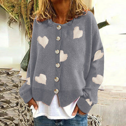 Ralien Cardigan | Women's Autumn Knitted Cardigan with Heart Print