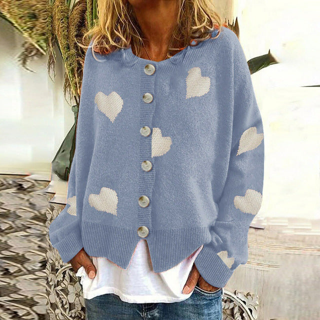 Ralien Cardigan | Women's Autumn Knitted Cardigan with Heart Print