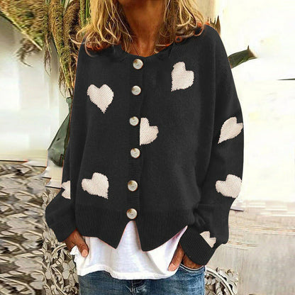Ralien Cardigan | Women's Autumn Knitted Cardigan with Heart Print