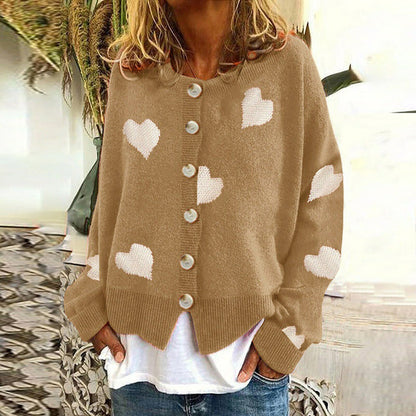 Ralien Cardigan | Women's Autumn Knitted Cardigan with Heart Print