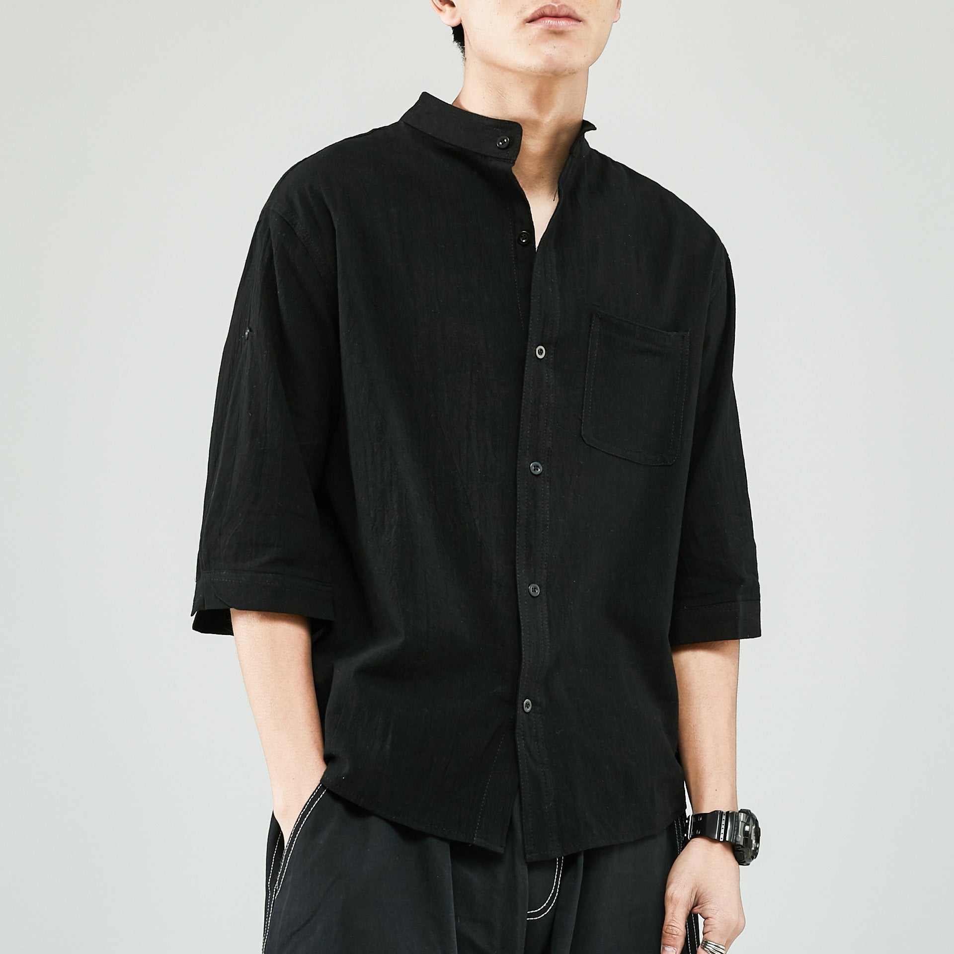 Rashid Shirt | Men's Linen Shirt Relaxed Fit Band Collar