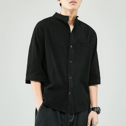 Rashid Shirt | Men's Linen Shirt Relaxed Fit Band Collar