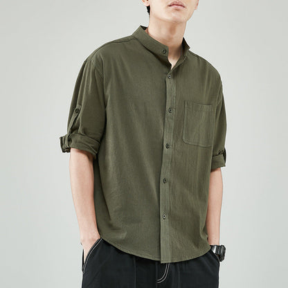 Rashid Shirt | Men's Linen Shirt Relaxed Fit Band Collar