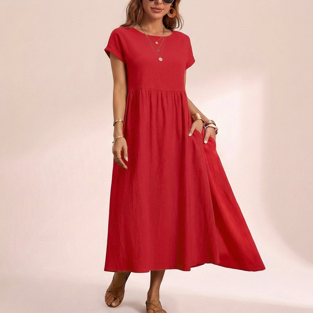 Isla Relaxed Fit Midi Dress | Boat Neck Pockets Dress