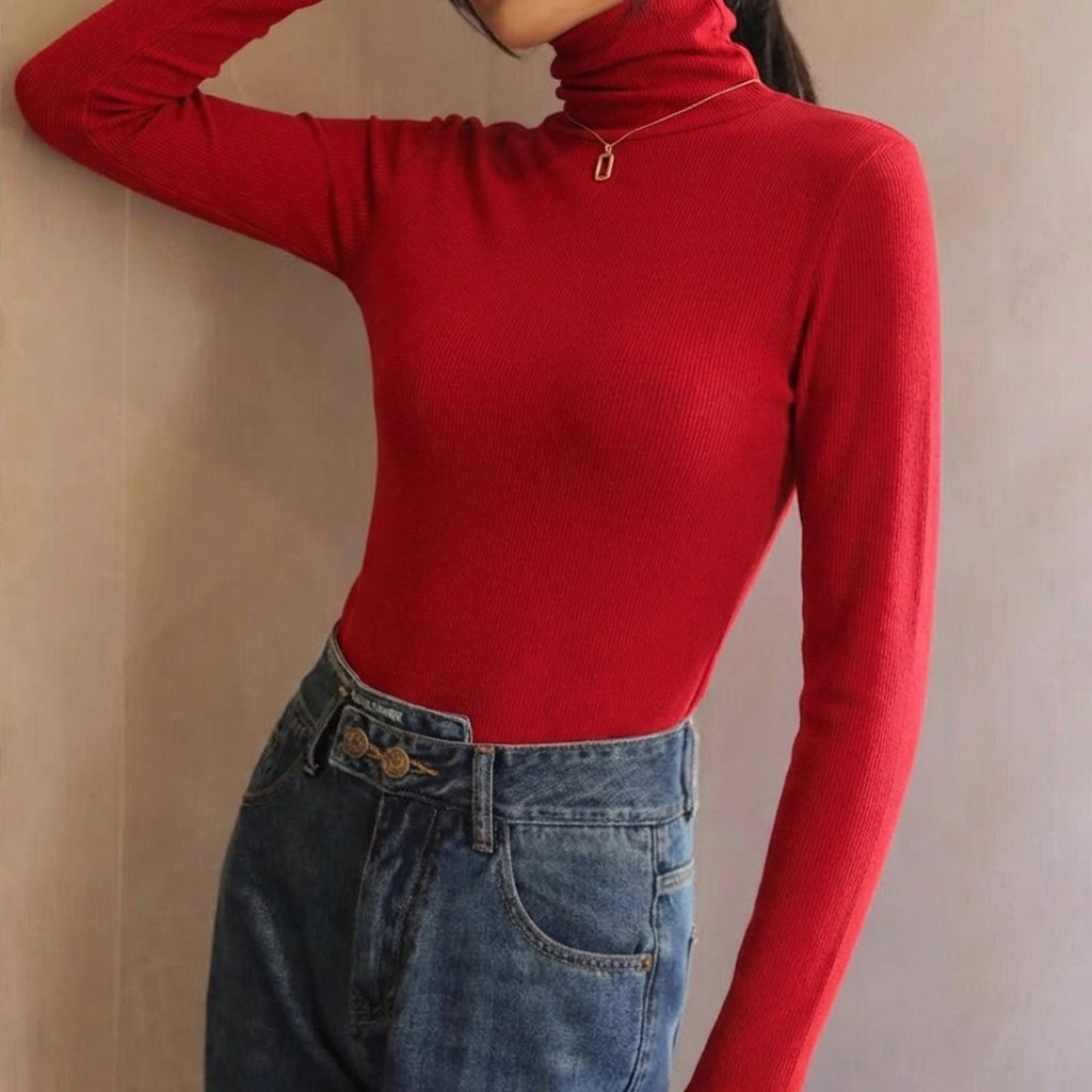 Amelia Slim Fit Turtleneck Top | Long Sleeve Solid Turtleneck Top