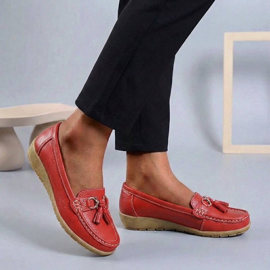 Isla Slip-On | Tassel Accents Stitched Trim Moccasins